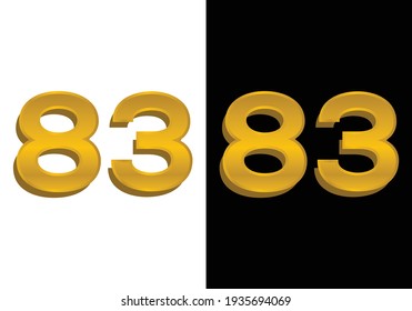 3d golden number isolated 83 on Black and white background