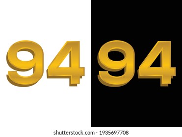 3d golden number isolated 94 on Black and white background