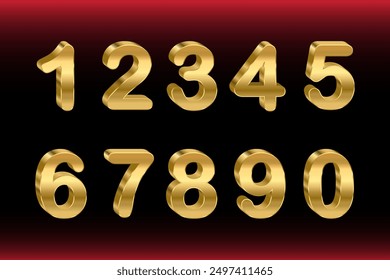 3d golden numbers, Set of gold yellow isolated numbers zero to nine shiny numeric collection for birthday or company anniversary or sale element gold metal style realistic vector design elements