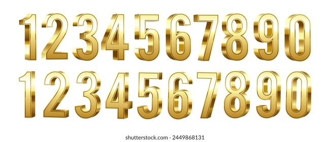 3D Golden numbers set, isolated on a white background. 