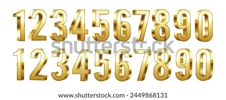 3D Golden numbers set, isolated on a white background. 
