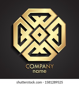 3d Golden Ornamental Octagon Logo Design