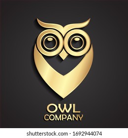 3d golden owl simple shape logo desing