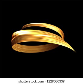 3d golden paint watercolor brush stroke or golden silk cloth stripe luxury ribbon spiral . Vector background.