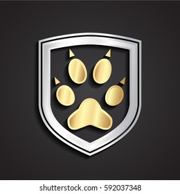 3d Golden Paw With Silver Shield Logo