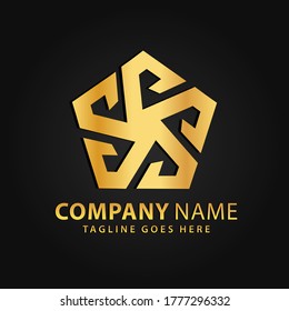 3D Golden Pentagon Company Modern Logos Design Vector Illustration Template