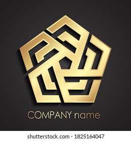 3d golden pentagon linear shape logo design