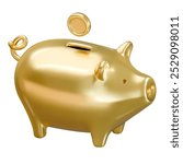 3d golden piggy bank vector realistic render