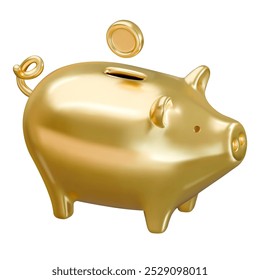 3d dourado piggy bank vetor renderização realista