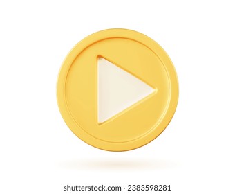 3D golden play button. Vector illustration of a gold object on a white isolated background. Music and video player icon. 3D render.