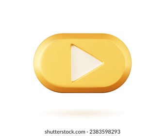 3D golden play button. Vector illustration of a gold object on a white isolated background. Music and video player icon. 3D render.