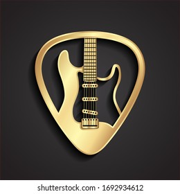 3d golden plectrum with guitar shape logo design