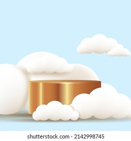 3d golden podium with cloud.product display presentation. vector illustration