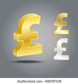 3D Golden Pound Sterling Money Sign