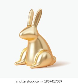 3d golden Rabbit isolated on white. Easter holiday symbol. 