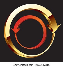 3D golden and red arrow in circular motion position vector illustration on black background