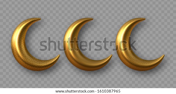 3d Golden Reflective Crescent Moons Arabesque Stock Vector (royalty 