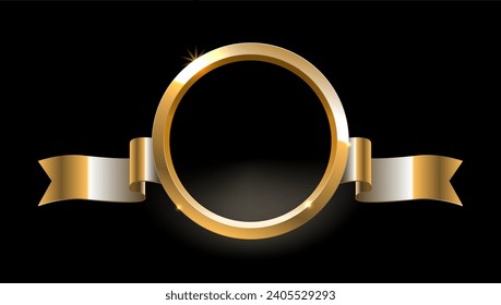 3D Golden Ring With Gold Ribbons From Sides. EPS10 Vector