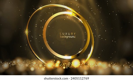 3D Golden Rings In Space Luxury Background. EPS10 Vector