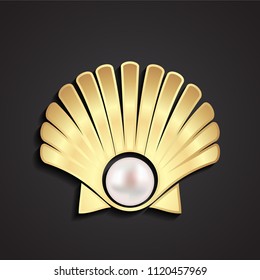 3d Golden Shell With Pearl Logo