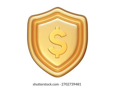 escudo dourado 3d com dólar. conceito de segurança financeira. Ilustração de vetor de estoque em plano de fundo isolado.