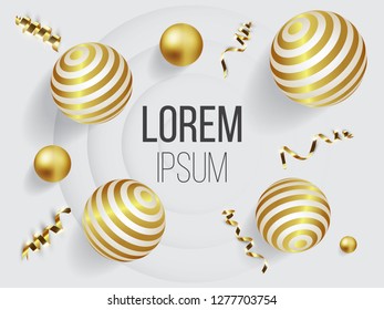 3d golden and shining ball sphere, white background, party and celebration