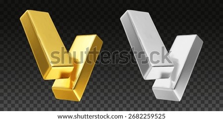 3D golden and silver bar isolated on a transparent background