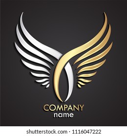 3d golden silver crossed wings logo