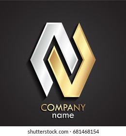3d golden silver double geometric shape logo