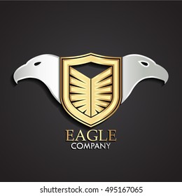 3d golden silver eagle head heraldry with shield logo