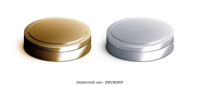 3D Golden And Silver Round Tin Can For Food Or Cosmetics. EPS10 Vector