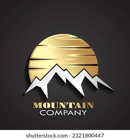 3d golden silver shiny metal mountain logo 