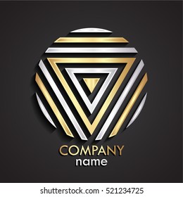 3d golden silver triangular circle logo