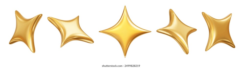 3d golden sparkle star set. Stock vector illustration on isolated background.