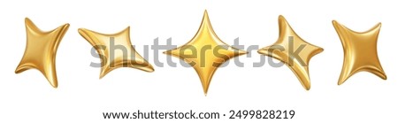 3d golden sparkle star set. Stock vector illustration on isolated background.