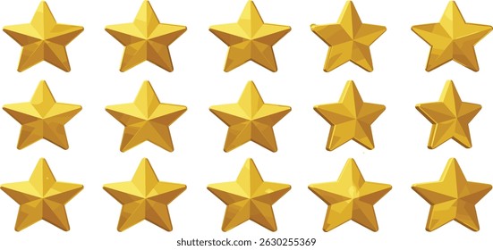 Conjunto de animación de estrella dorada 3D. Rotación del elemento de juego de dibujos animados brillantes de oro.