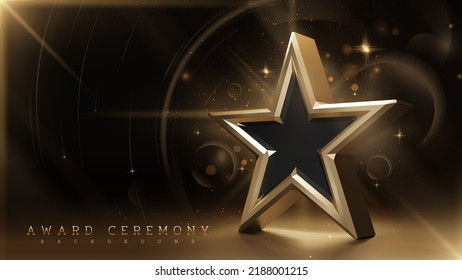 3d golden star with light ray effect elements and glitter glowing decoration. award ceremony background.