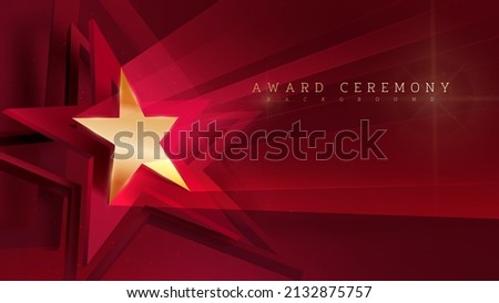 3d golden star with light ray effect element and glitter glow decoration. award ceremony background.