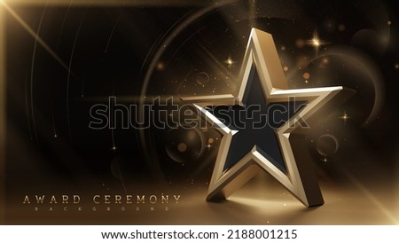 3d golden star with light ray effect elements and glitter glowing decoration. award ceremony background.