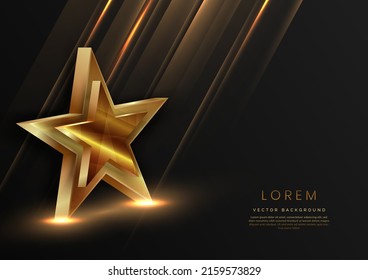 3d golden star golden with lighting effect on black background. Template luxury premium award design. Vector illustration