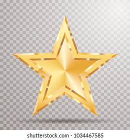 3D golden star on transparent background, isolated vector illustration