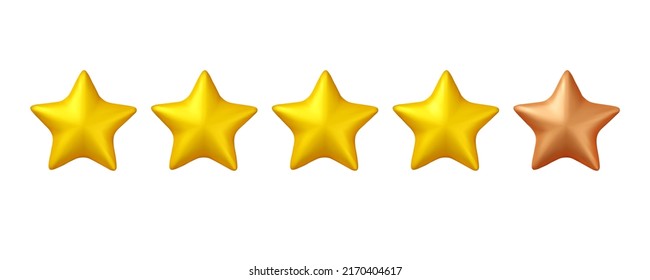 3d Golden star review icon. Vector gold and bronze positive customer rate illustration isolated on white background