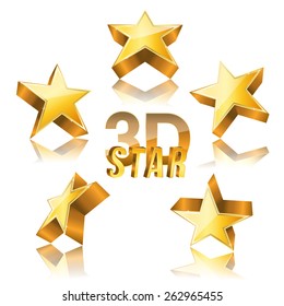 3d Golden Star Set With Variations. Vector Illustration