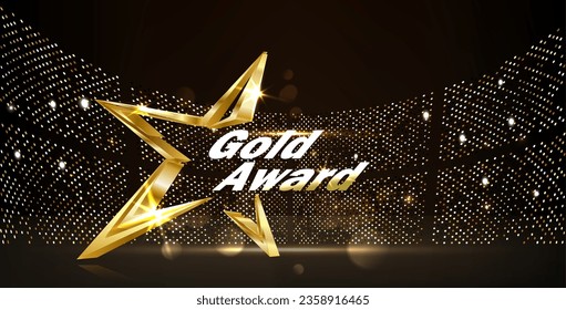 3d golden star shape element with glitter light effect decoration. Luxury award ceremony concept.