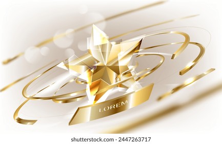 3d golden star shape element with glitter light effect decoration. Luxury award ceremony concept.