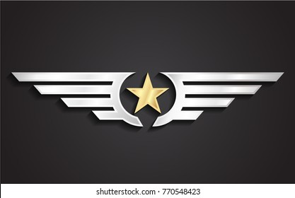 3d golden star silver wings symbol