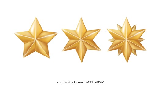 3D golden stars on white background, vector