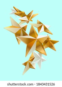 3D golden stars. Vector abstract composition