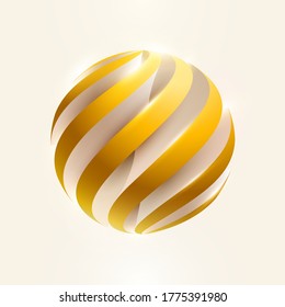 3D golden striped ball. Color geometric primitive