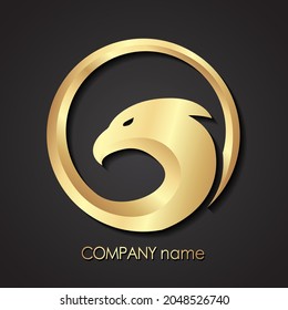 3d golden stylized eagle head circle logo design